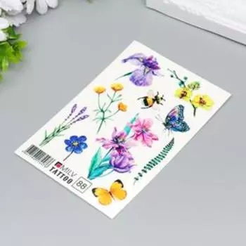 Татуировка на тело "Цветы, насекомые" 10х15 см