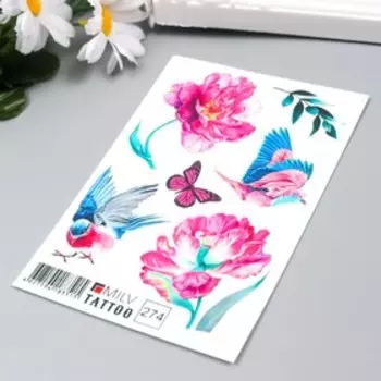 Татуировка на тело "Цветы, птицы" 10х15 см