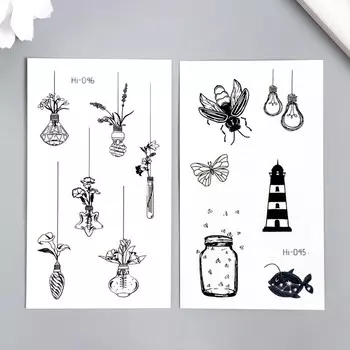 Татуировка на тело фосфорная "Маяк/Вазочки" МИКС 6х10,5 см