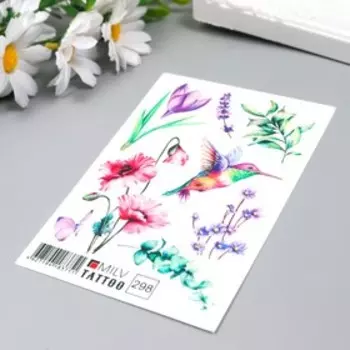 Татуировка на тело "Калибри в цветах" 10х15 см