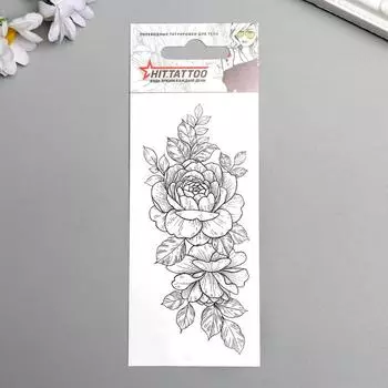 Татуировка на тело "Контурный пион"