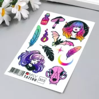 Татуировка на тело "Перья, девушки" 10х15 см