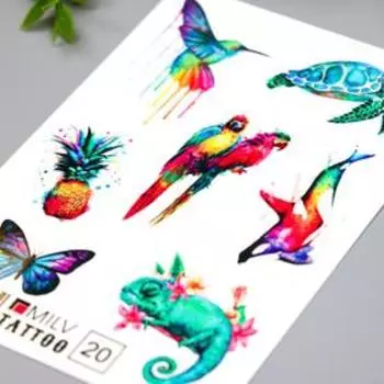 Татуировка на тело "Птицы, рептилии" 10х15 см