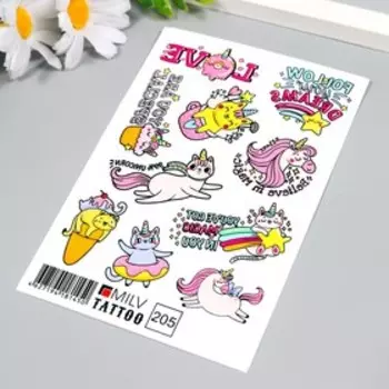 Татуировка на тело "Радужные котики" 10х15 см