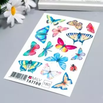 Татуировка на тело "Разноцветные бабочки" 10х15 см