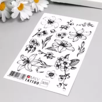 Татуировка на тело "Разные цветочки" 10х15 см