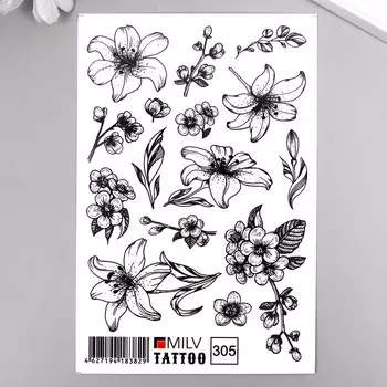 Татуировка на тело "Разные цветочки" 10х15 см