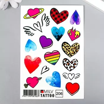Татуировка на тело "Разные сердечки" 10х15 см