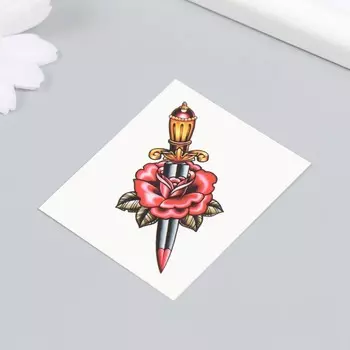 Татуировка на тело "Роза с кинжалом" 5,3х6,3 см