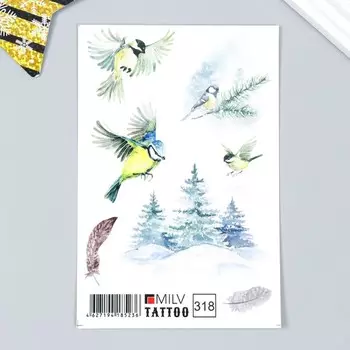 Татуировка на тело "Синички" 10х15 см