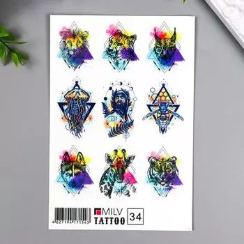 Татуировка на тело "Животные" 10х15 см