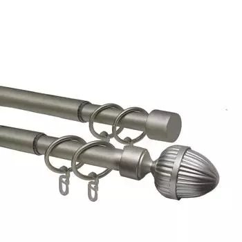 Телескопический 2-х рядный карниз, наконечник «Орех», цвет матовый никель, d=16/19 мм, 160-320 см
