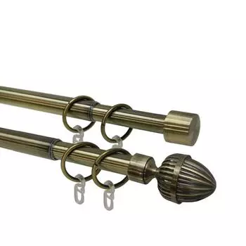 Телескопический 2-х рядный карниз, наконечник «Орех», цвет золото антик, d=16/19 мм, 160-320 см