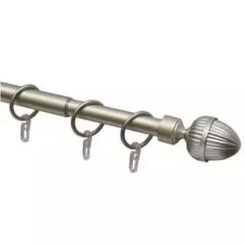 Телескопический однорядный карниз, наконечник «Орех», цвет матовый никель, d=16/19 мм, 160-320 см