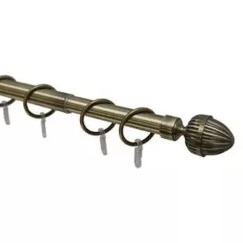 Телескопический однорядный карниз, наконечник «Орех», цвет золото антик, d=16/19 мм, 160-320 см