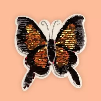 Термоаппликация двусторонняя «Бабочка», с пайетками, 21,5 × 21 см, цвет красный/золотой