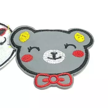 Термоаппликация «Светоотражаяющая милый мишка с красным бантиком», размер 6,5x8 см