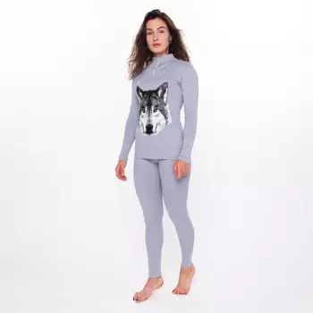 Термобельё женское (джемпер, леггинсы) принт волк, цвет светло-серый, размер 48
