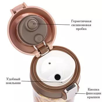 Термокружка, 350 мл, Style "Подсолнух", сохраняет тепло до 8 ч
