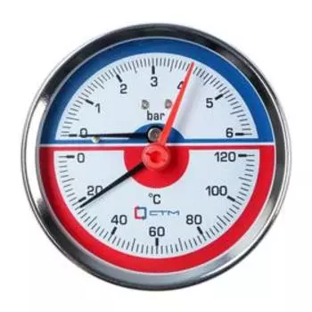 Термоманометр "CTM", аксиальный, Дк 80 мм, 0.6 МПа, наружная резьба 1/4", 120°С