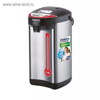 Термопот Centek CT-0082, 5 л, 750 Вт, блокировка включения без воды, нерж, чёрный
