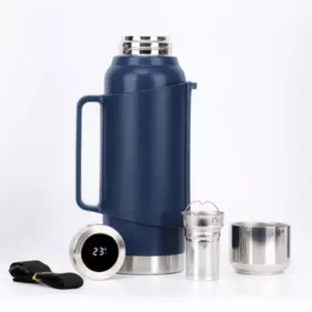 Термос "Мастер К" 1.2 л, с термометром, сохраняет тепло 48 ч, синий