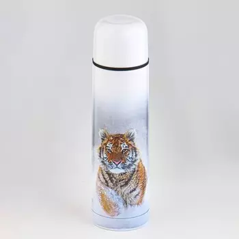 Термос, 500 мл, Гильза "Мастер К. Тигр", с кружкой, сохраняет тепло 24 ч, хром