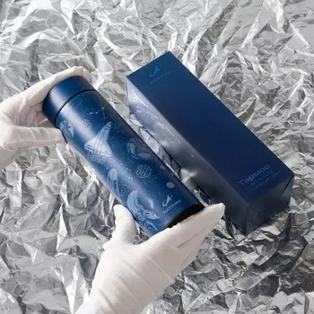 Термос с термометром РОСКОСМОС х ONLYTOP, 500 мл, синий