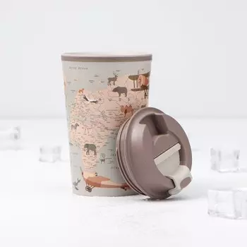 Термостакан с крышкой с клапаном «Карта», 350 мл, 8,68,615,5 см, цвет светло-бежевый