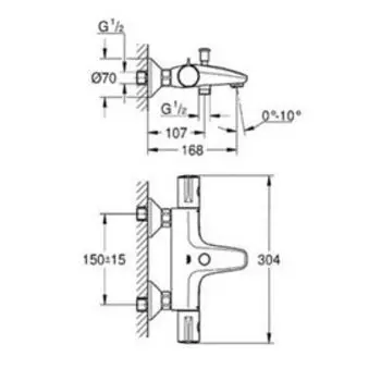 Термостат для ванны GROHE Grohtherm 800, регулируемый аэратор, настенный монтаж