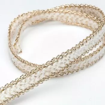 Тесьма декоративная, цвет золото, белый