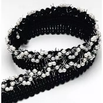 Тесьма декоративная с бусинами и блёстками, цвет черная