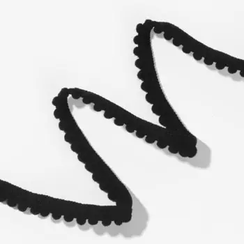 Тесьма декоративная с помпонами, 12±2 мм, 9.1±0.5 м, чёрная