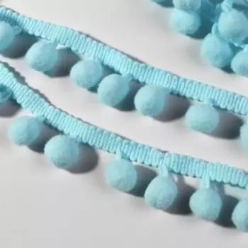 Тесьма декоративная с помпонами, 25 ± 5 мм, 9,1 ± 0,5 м, цвет голубой