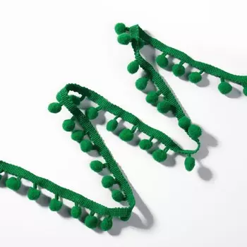 Тесьма декоративная с помпонами, 25±5 мм, 9.1±0.5 м, зелёная