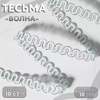 Тесьма декоративная «Волна», 10 мм, 10 ± 1 м, цвет серебряный/белый