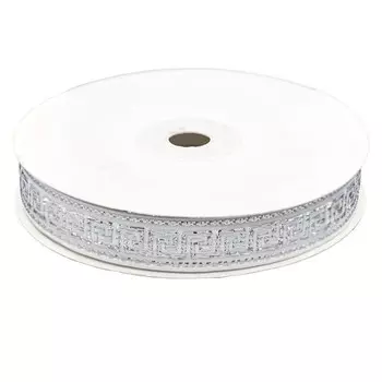Тесьма жаккардовая Меандр 15ммx25м (белый/серебро)