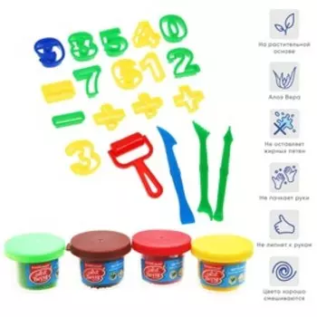 Тесто для лепки с аксессуарами 4 баночки по 35г, ErichKrause ArtBerry Magic Numbers европодвес