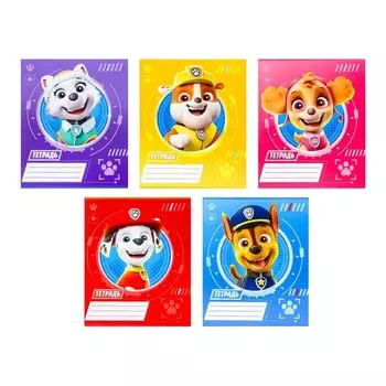 Тетрадь в клетку 12 листов, 5 видов МИКС, обложка мелованный картон, «Щенячий патруль»