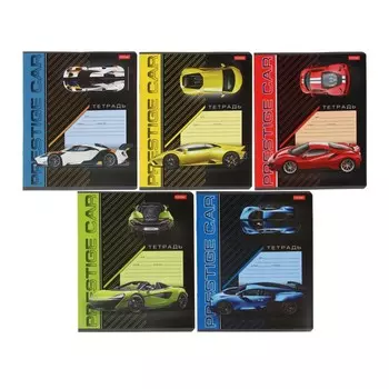 Тетрадь 12 листов в клетку "Автопрестиж", обложка мелованный картон, скругленные углы, поля, МИКС