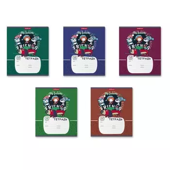 Тетрадь 12 листов в клетку ErichKrause Adventure Friends, обложка мелованный картон, блок офсет, белизна 100%, МИКС