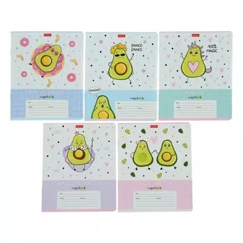 Тетрадь 12 листов в клетку Calligrata «Веселые Авокадики», обложка мелованный картон, МИКС