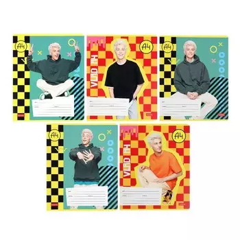 Тетрадь 12 листов в клетку "Влад А4", обложка мелованный картон, блок 65 г/м2, поля, МИКС