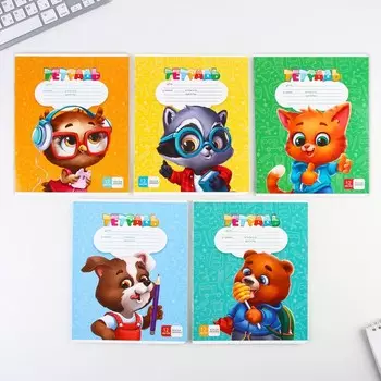 Тетрадь А5, 12 листов на скрепке в косую линейку ArtFox study, 5 видов МИКС, белизна 96% .