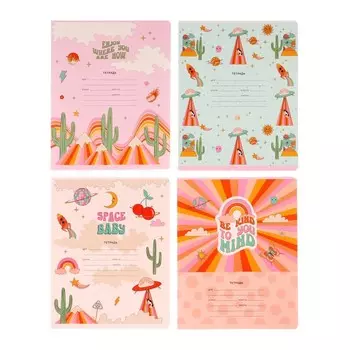 Тетрадь 12 листов в крупную клетку "Мир в розовом", обложка мелованный картон, МИКС