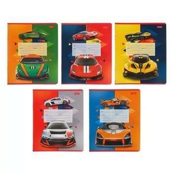 Тетрадь 12 листов, в крупную клетку "Мощный и быстрый", обложка мелованный картон, скругленные углы, блок офсет 65г/м2, 5 видов, 5В, МИКС