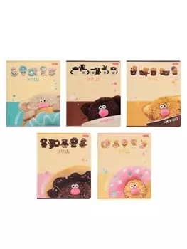 Тетрадь 12л лин Hatber "Кофейные коты", на скобе, скругл углы, 60-65г/м 5В МИКС