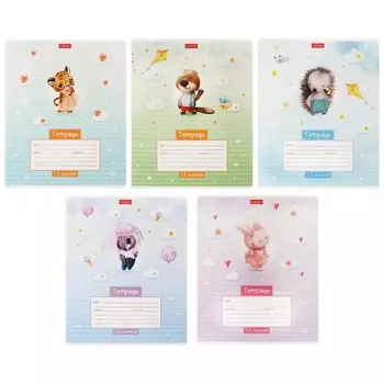 Тетрадь 12 листов линейку, Маленькие мечтатели, обложка мелованный бумага, МИКС