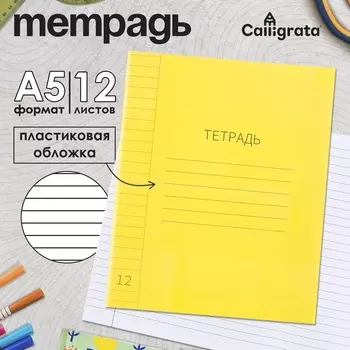 Тетрадь 12 л лин ЖЁЛТАЯ, пласт обл, с алфавитом, блок офсет
