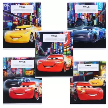 Тетрадь в клетку 18 листов, 5 видов МИКС, обложка мелованный картон, «Тачки»